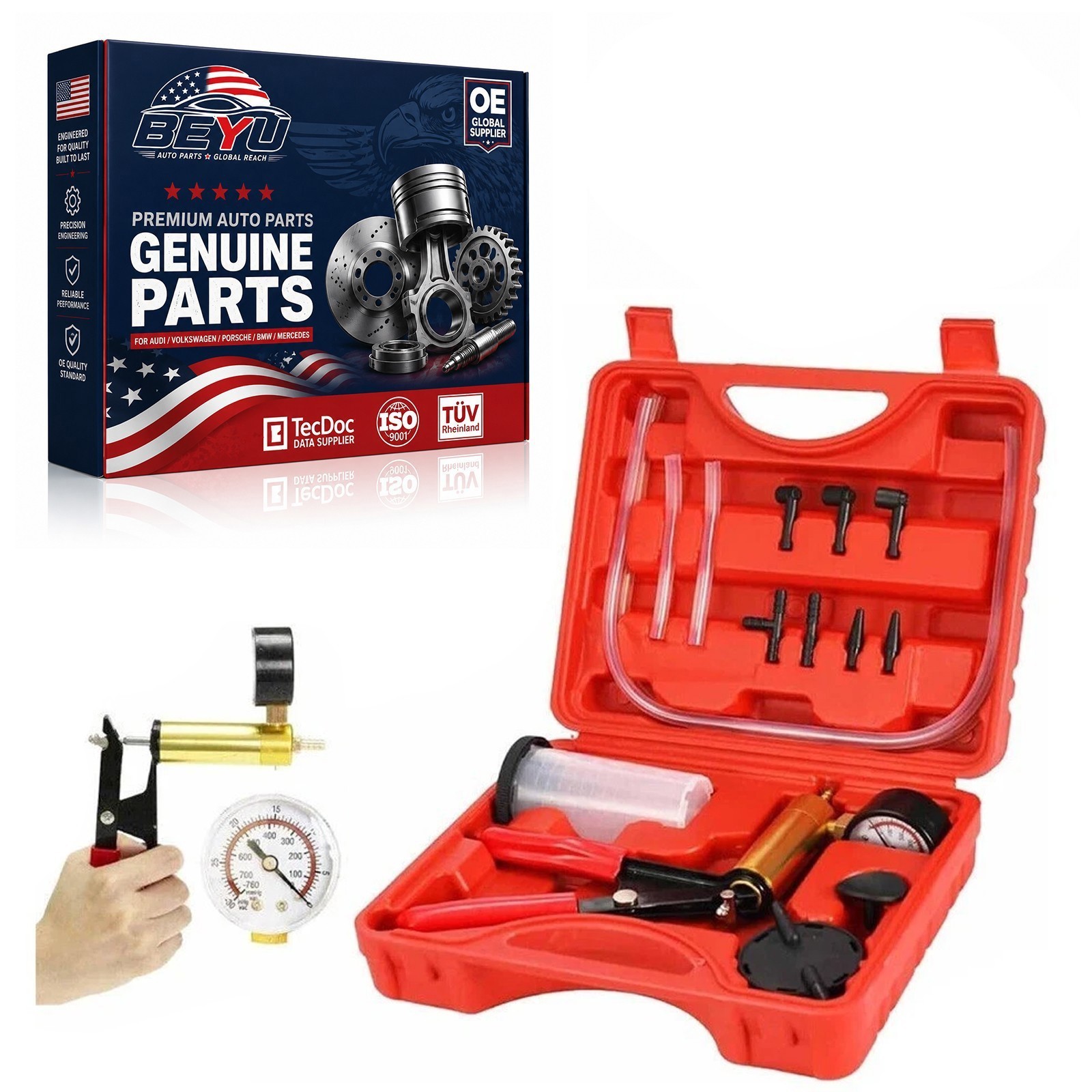 2 In 1 Brake Bleeder & Vacuum Pump Gauge Test Tuner Kit Tools DIY Hand Tools Hot