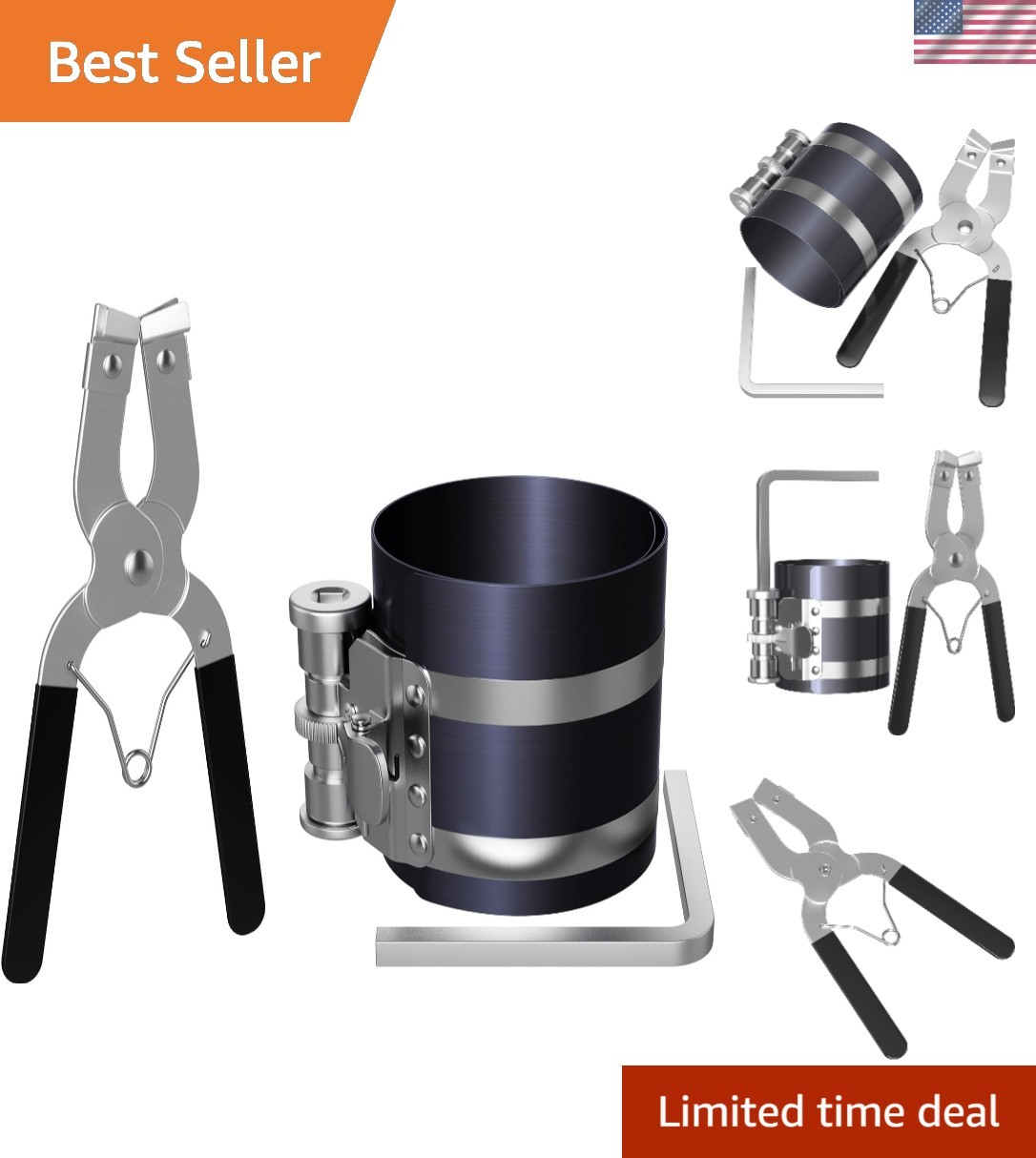 Piston Ring Compressor Tool Kit 2-1/8 to 7 Inch 53mm-175mm with Plier | Pisto…