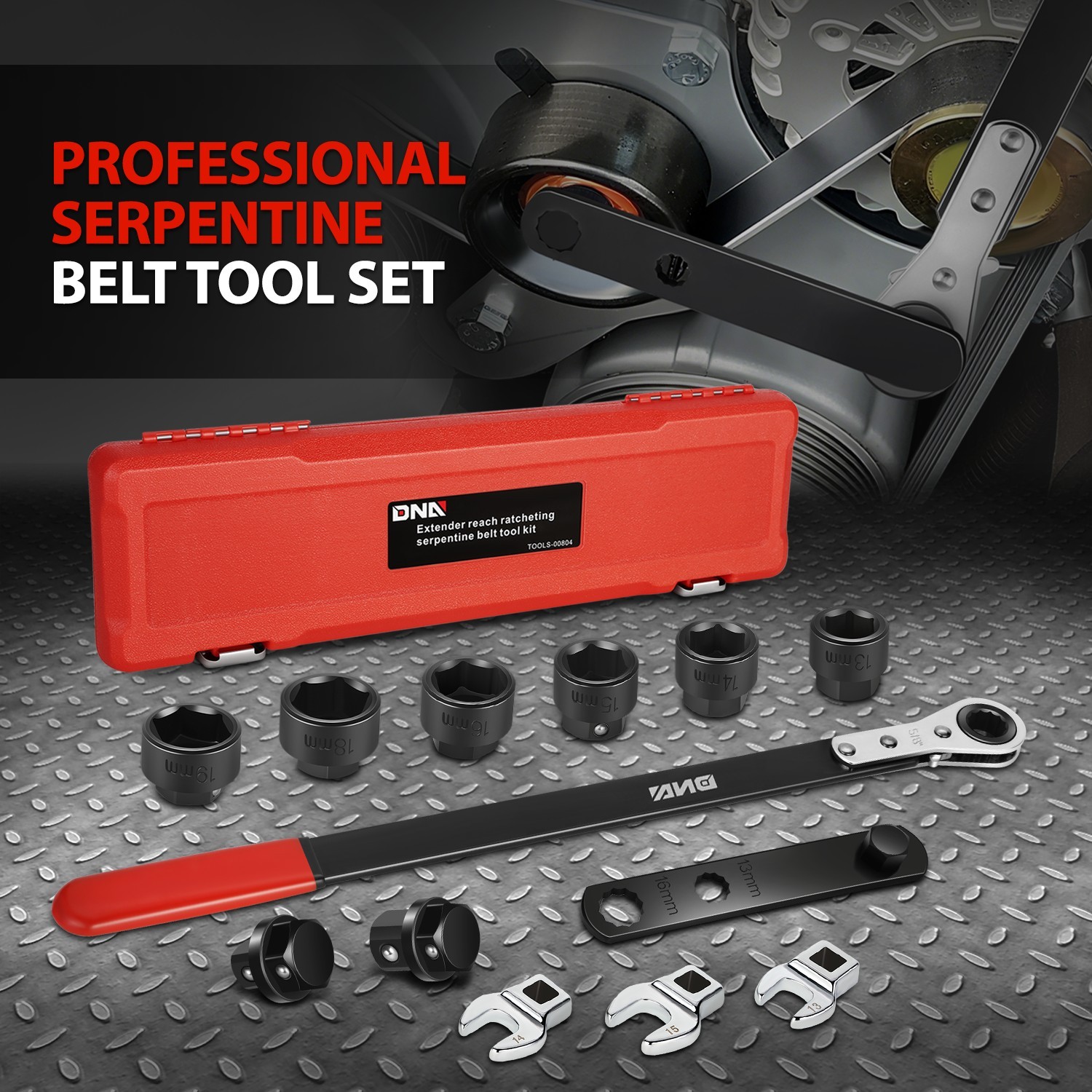 13Pcs Ratcheting Serpentine Belt Tool Set Removal Installation Tensioner Kit