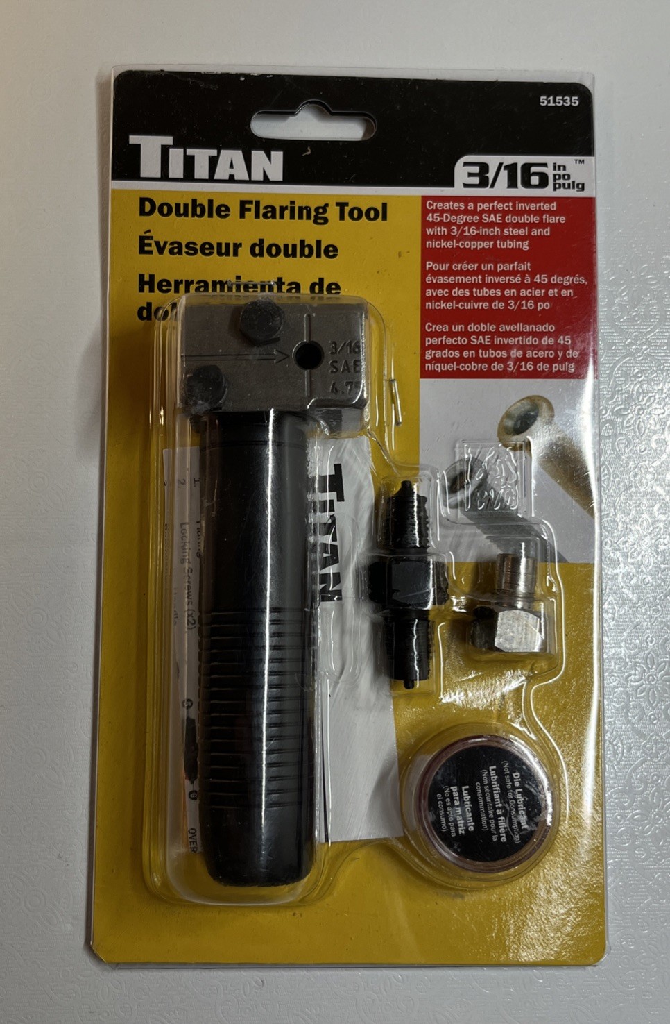 TITAN Double Flaring Tool, 45-Deg SAE, 3/16″ Steel/Nickel Tube 51535