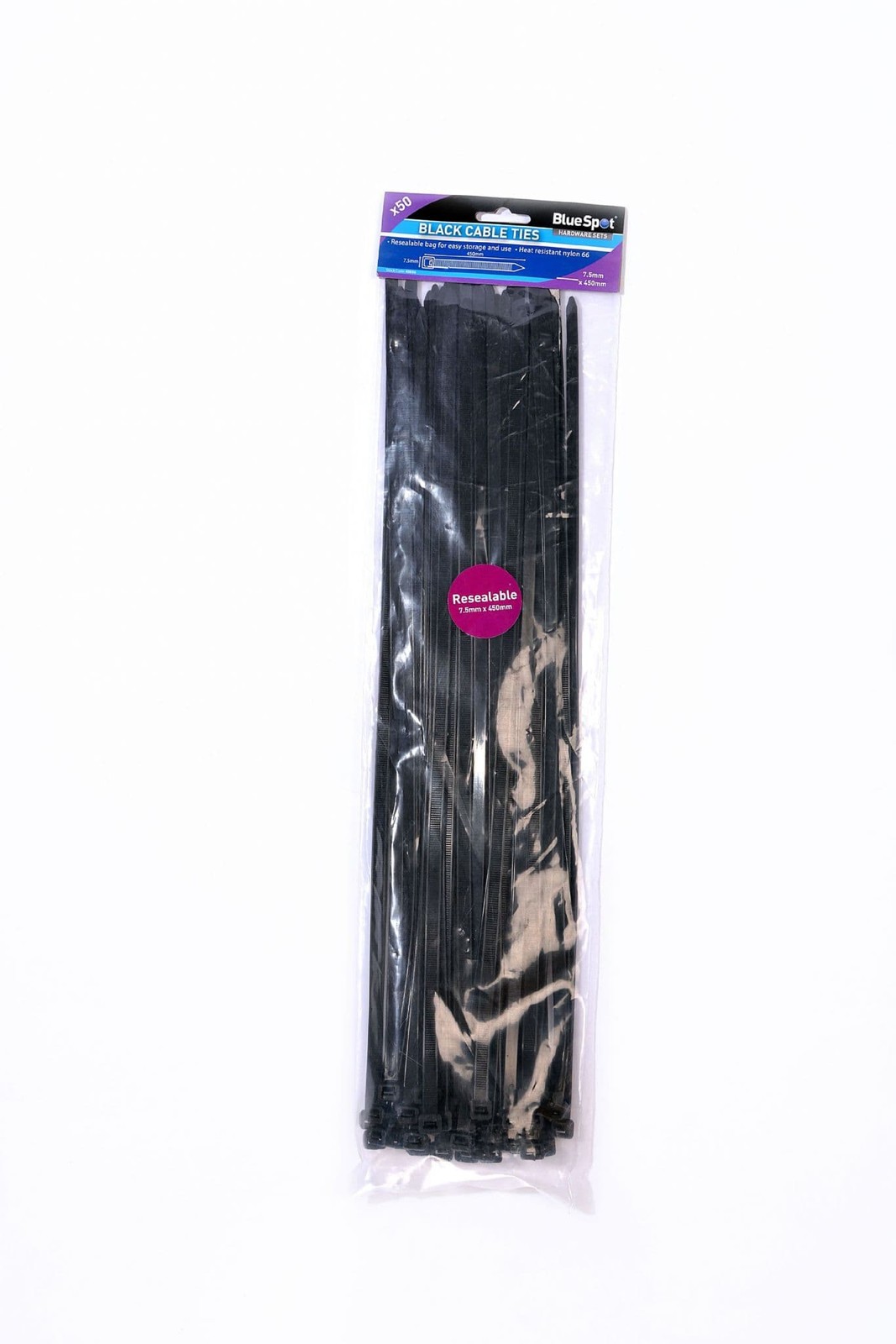 Blue Spot 40056 Black Cable Ties 50 Piece 7.5mm x 450mm
