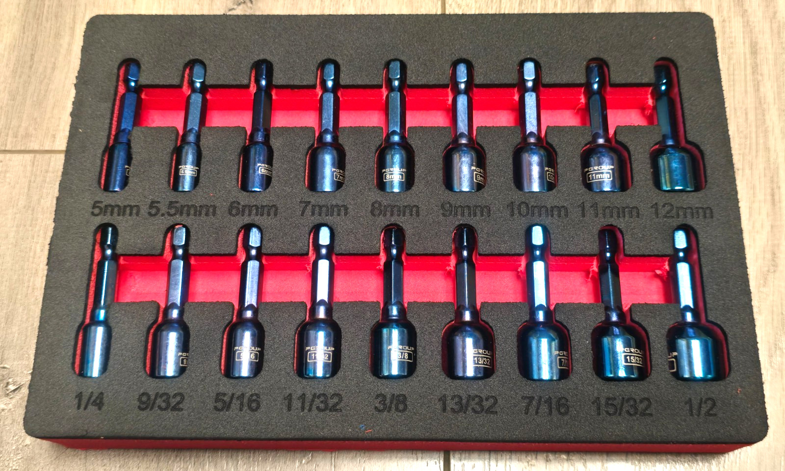 18pc 1/4″ Hex Blue Magnetic Nut Driver Set SAE & Metric w/ Foam Tray