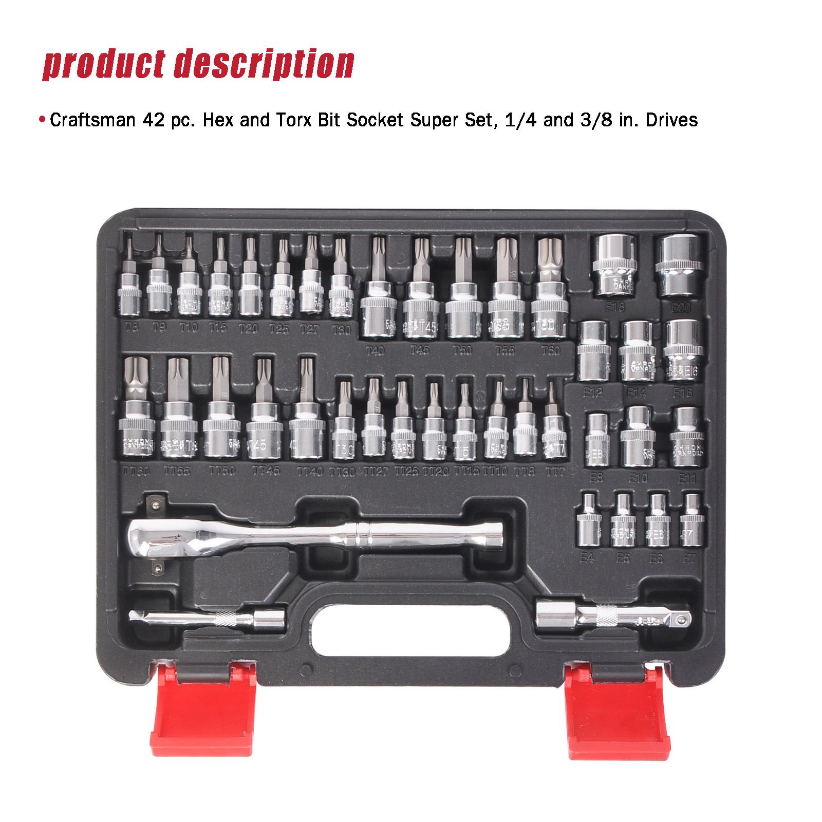1/4 & 3/8″ Drive HEX and Torx Bit Socket Set Ratchet Wrench Tool Craftsman 42pc