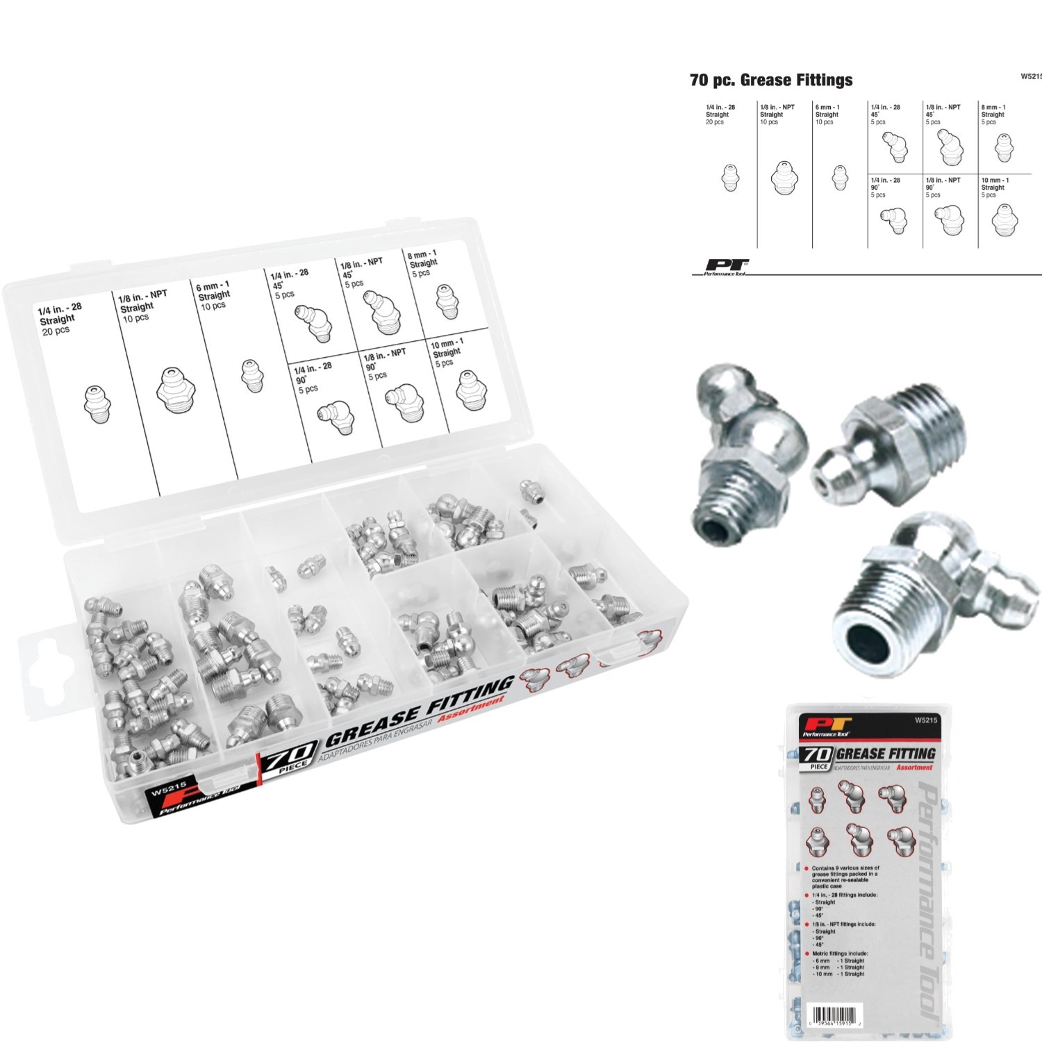 70-Piece Grease Fitting Set Versatile SAE/Metric Zerk Nipples with Storage Case