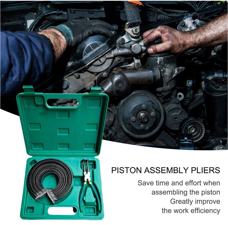 Professional 14Pcs Piston Ring Compressor With Ratcheting Plier & Carrying Case