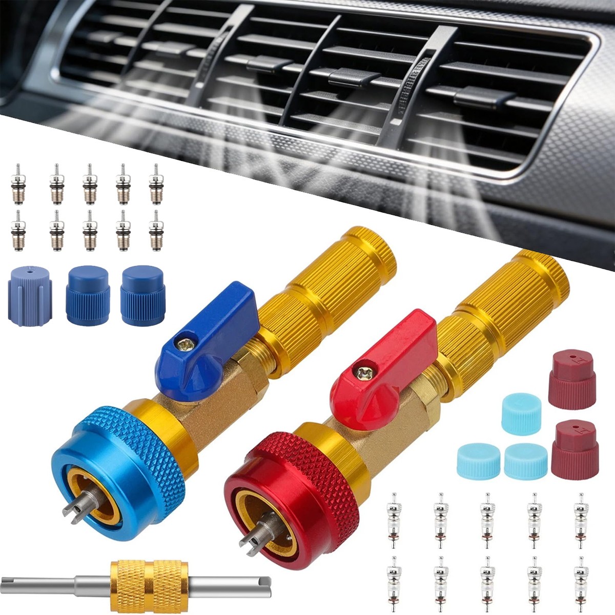 31Pcs R134A A/C Car Air Conditioning Valve Core Remover Tool High Low Pressure