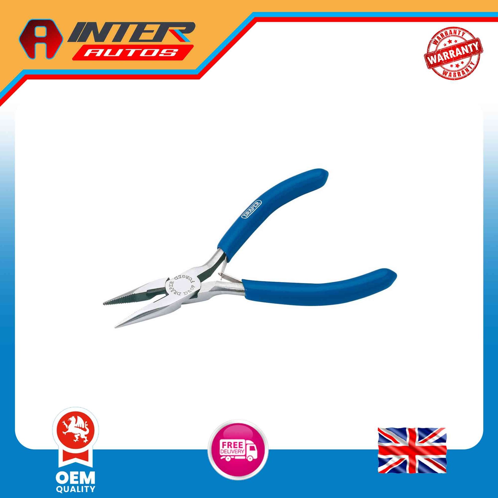 Draper Spring Loaded Long Nose Pliers, 115mm 19647