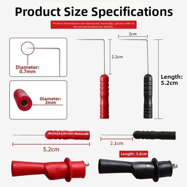 Replacement Multimeter Test Leads with Interchangeable Steel Needle and Clips
