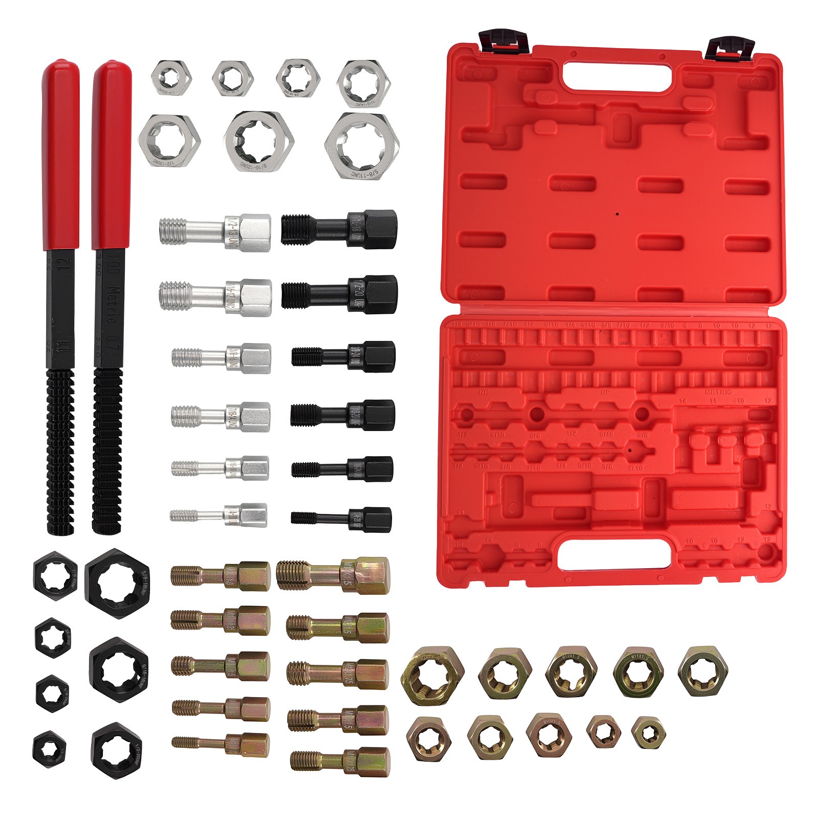 48Pc Metric SAE Thread Repair Tap Die Chaser Rethreading Tool Kit w/ Storage