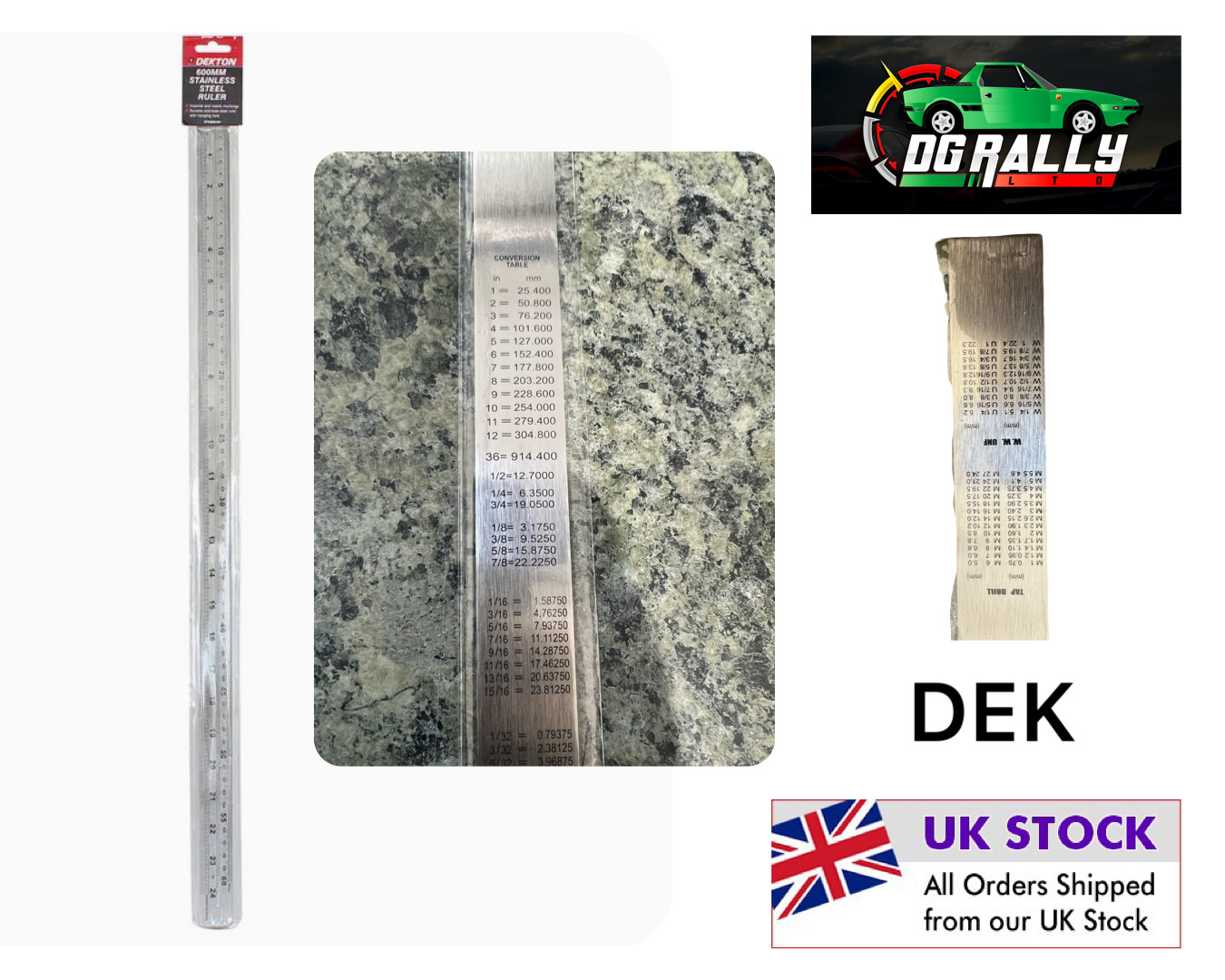 Dekton 24″ 600mm Stainless Steel Ruler Imperial Metric Tap / Drill Table