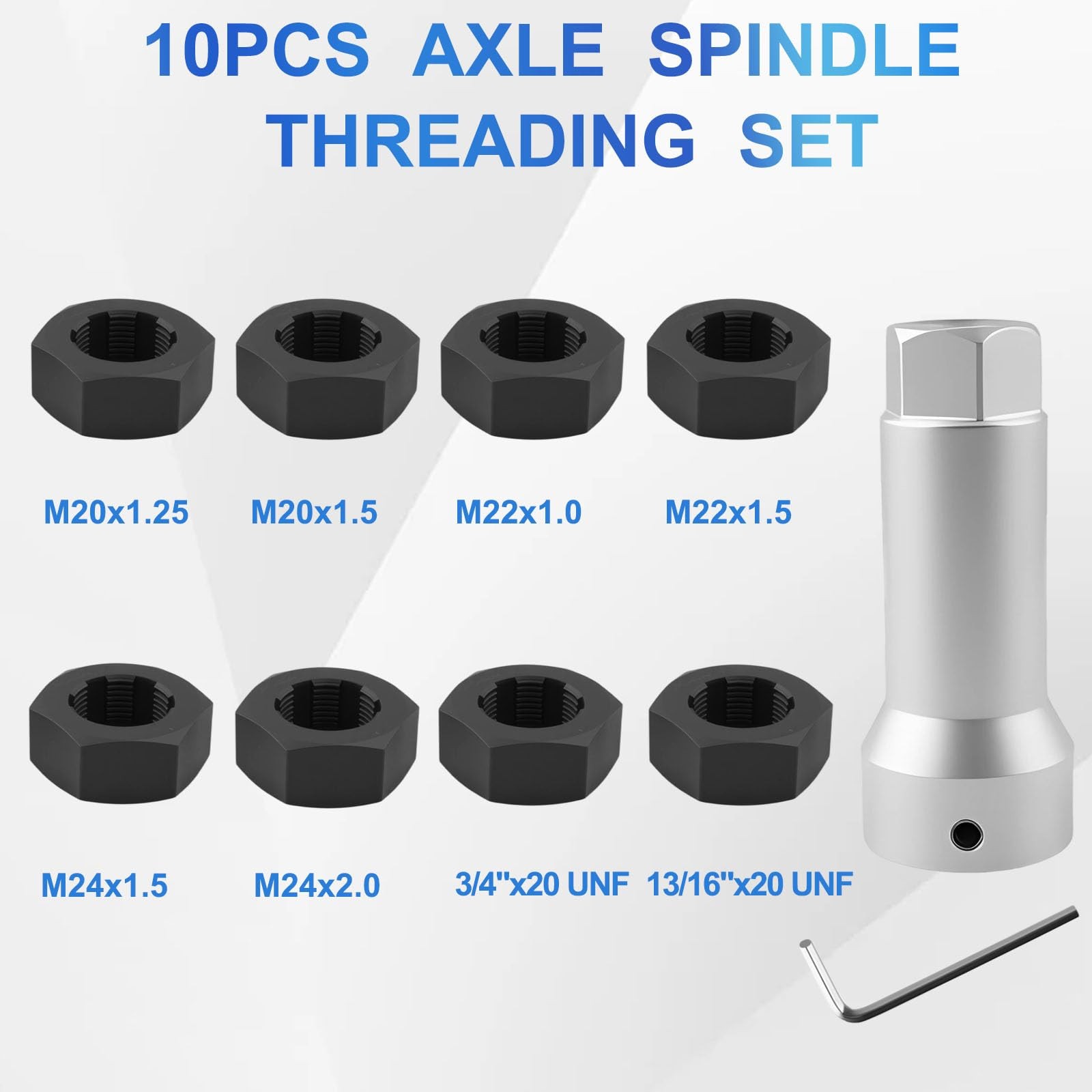 Axle Spindle Thread Repair Kit 10pc Chaser Rethread Tool Dies M20 M22 M24 13/16