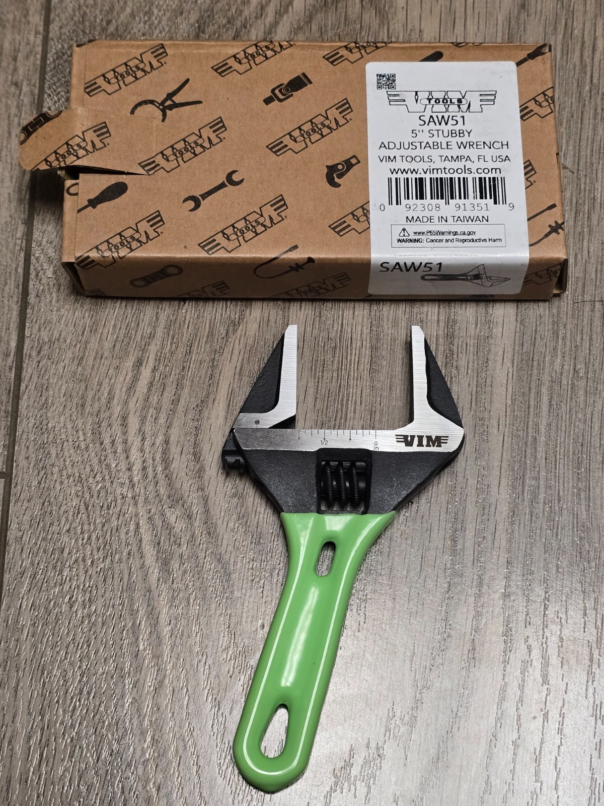 VIM 5″ Green Stubby Wide Mouth Opening Adjustable Wrench Opens to 1-1/8″ #SAW51