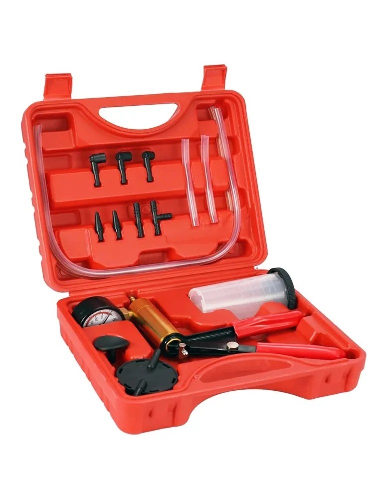 Car Manual Brake Bleeder Vacuum Pump Kit Auto Fluid Tester with Gauge Adapters
