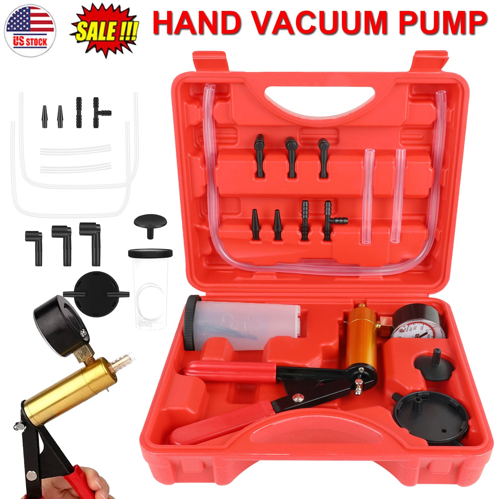 Hand Held Vacuum Pressure Pump Tester Set Brake Fluid Bleeder Bleeding Kit + Box