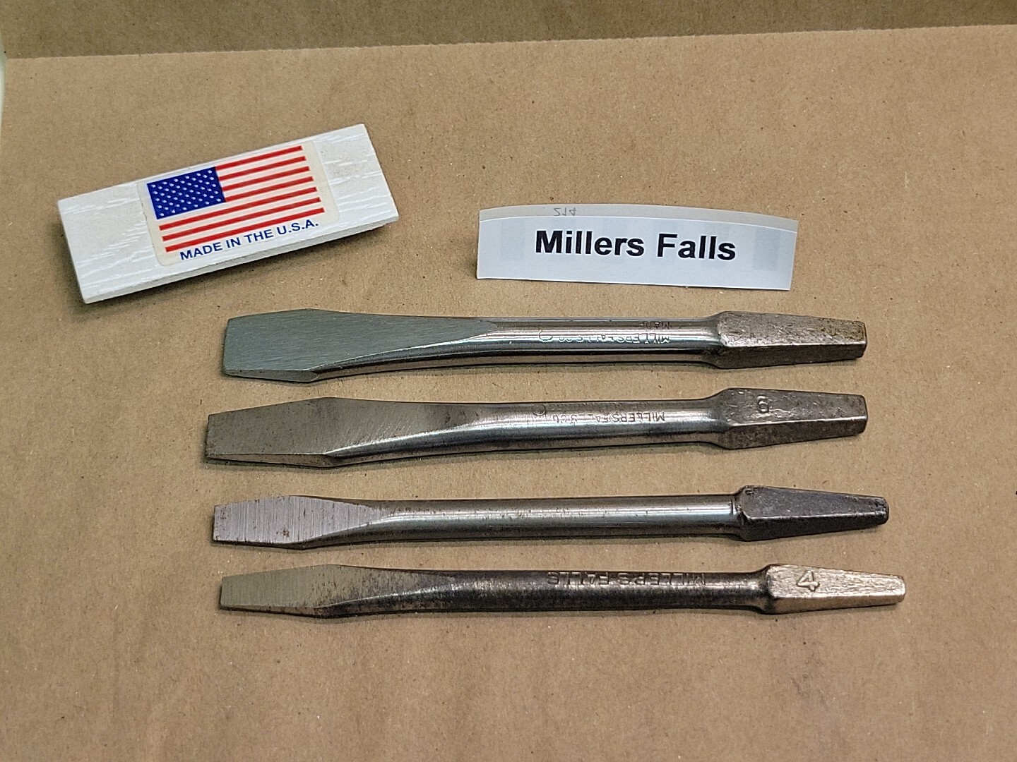 Millers Falls Bit Brace Screwdriver Bit Set Flat Slot 4 Piece NOS USA