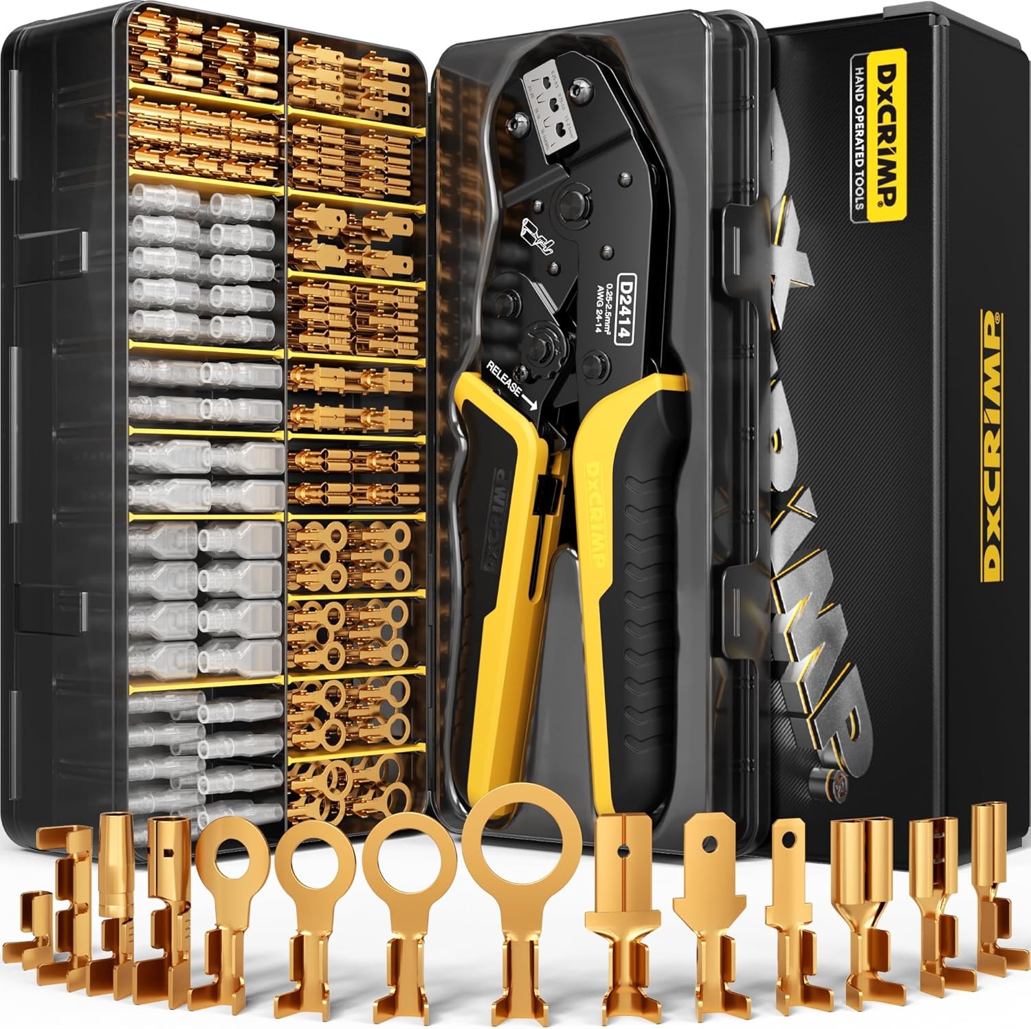 Spade Connector Kit, 14 Types Wire Kit with Crimping Tool for Gold