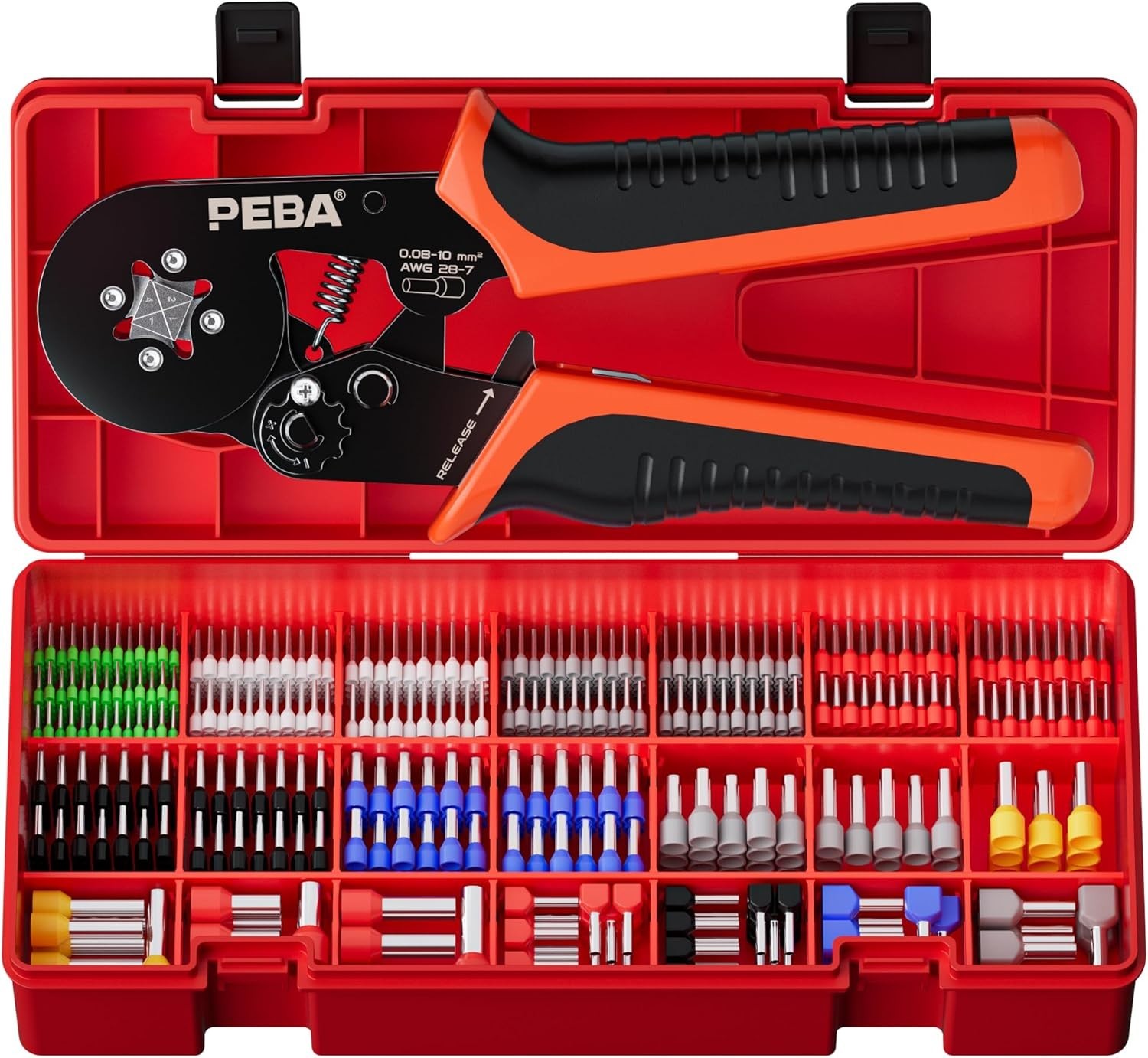 Ferrule Crimping Tool Kit, AWG 28-7 Self-Adjusting Ratchet Wire Crimper with 21
