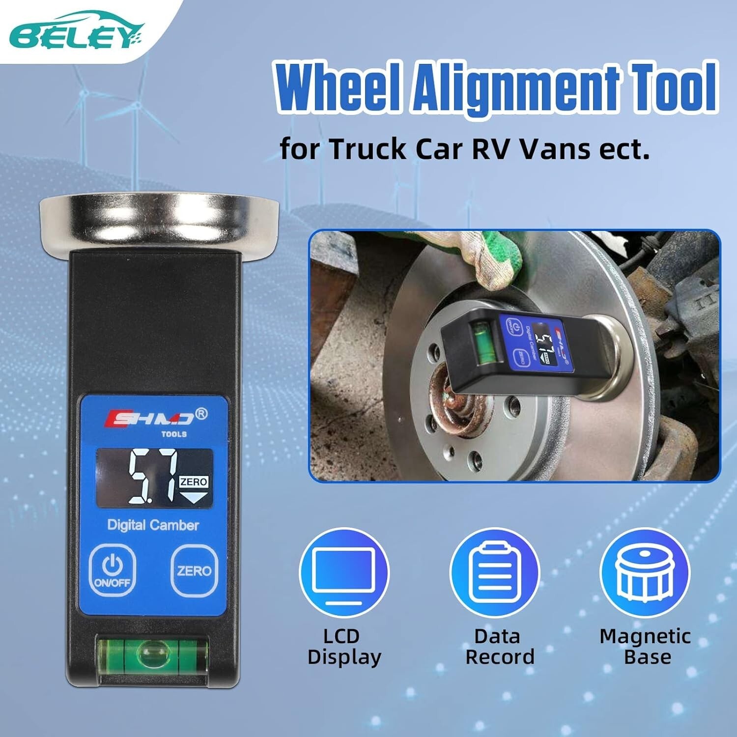 Universal Digital Caster Camber Gauge – Magnetic LCD Wheel Alignment Tool Kit
