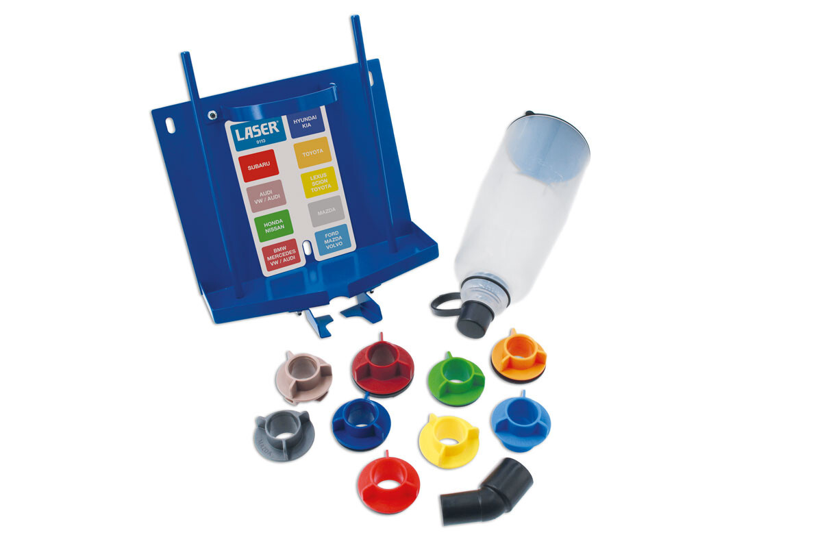 Laser 9120 Oil Funnel Kit & Drain Storage Station Clean Tidy Storage 9 Caps