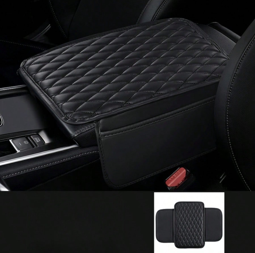 1pc Leather Car Armrest Cover – Console Cushion with 2 Storage Pockets-NEW