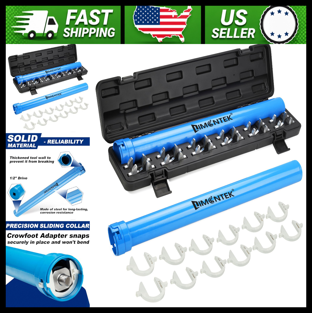 Inner Tie Rod Removal Tool Set with 12 Crowfoot Adapters, 1/2″ Drive