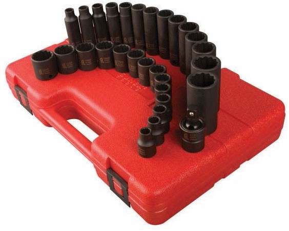 Sunex 3330 3/8″ Drive 12 Point Metric Impact Socket Set, 29 Pieces