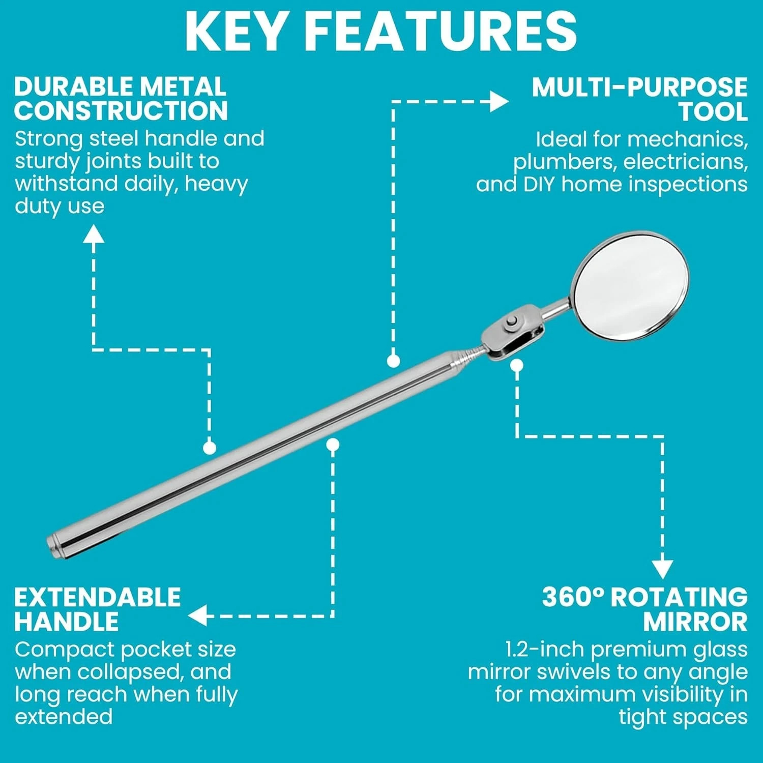 Tool Bench Telescoping Engine Inspection Mirror (5 – 19″ reach) Free Shipping.
