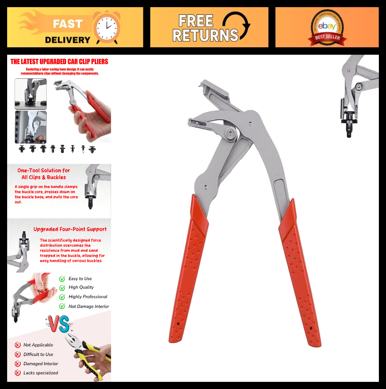 Spring-Loaded Car Trim Removal Tool, Damage-Free Fastener & Rivet Remover, 17-4