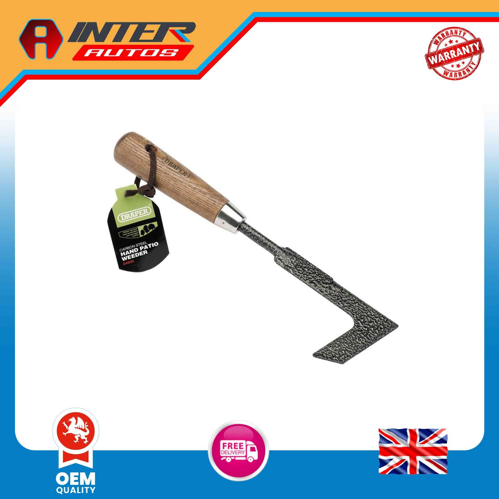 Draper Carbon Steel Heavy Duty Hand Patio Weeder with Ash Handle 24935