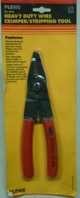 NOS! PLEWS HEAVY DUTY WIRE CRIMPER / STRIPPER PLIERS, No. 72-573