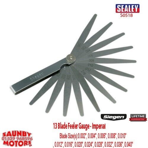 S0518 13 Blade Feeler Gauge – Imperial Sealey Sizes 0.002″ to 0.040″