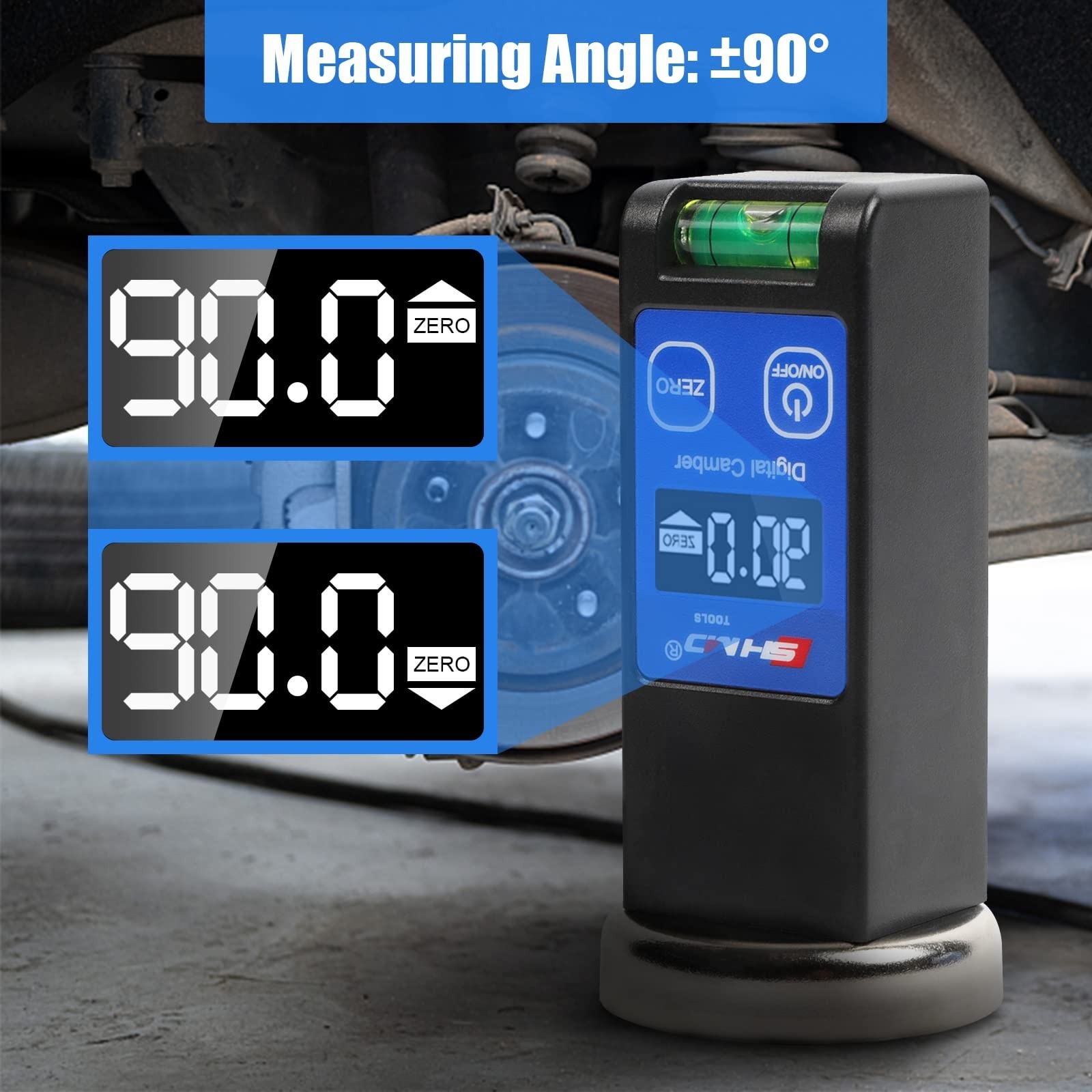 Digital Magnetic Camber Gauge Tool | -90° to +90° Precision Readout, Digital Dis