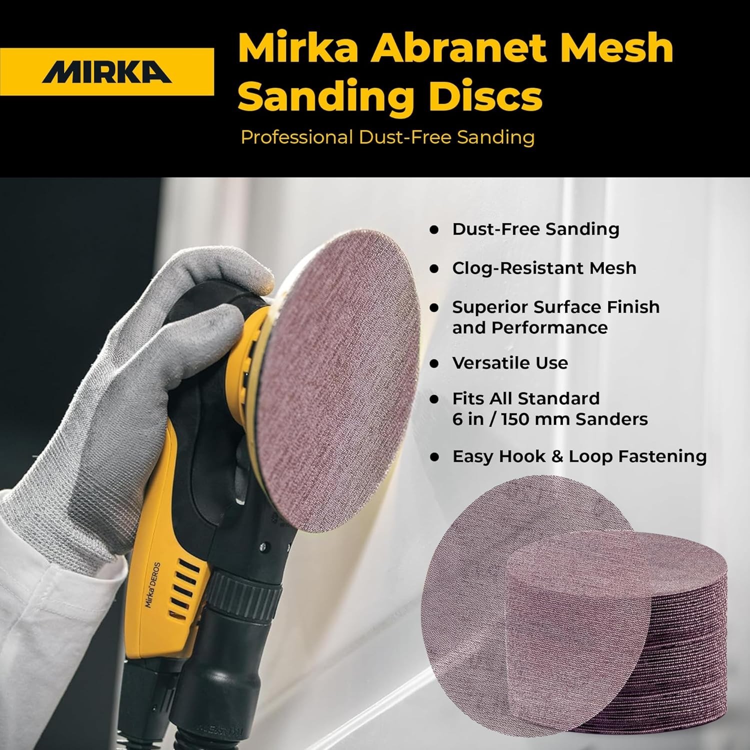 Mirka Abranet 6″ Hook & Loop Sanding Discs 120 Grit 50 Pack Mesh Abrasive