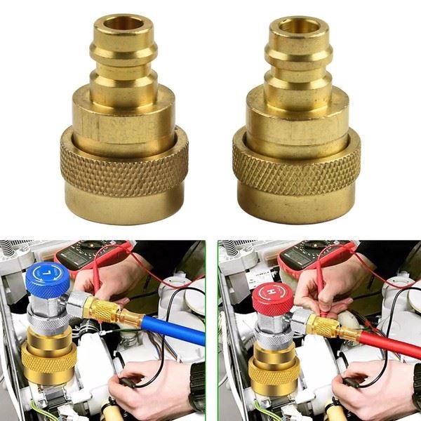 2PCS Brass Connector Adapter for R134A and R1234YF with Leak Construction