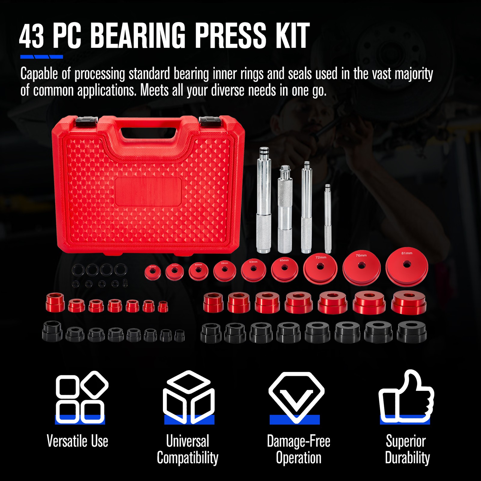 43Piece Bearing Press Complete Seal Installer Tool Bearing Race &Seal Driver Set