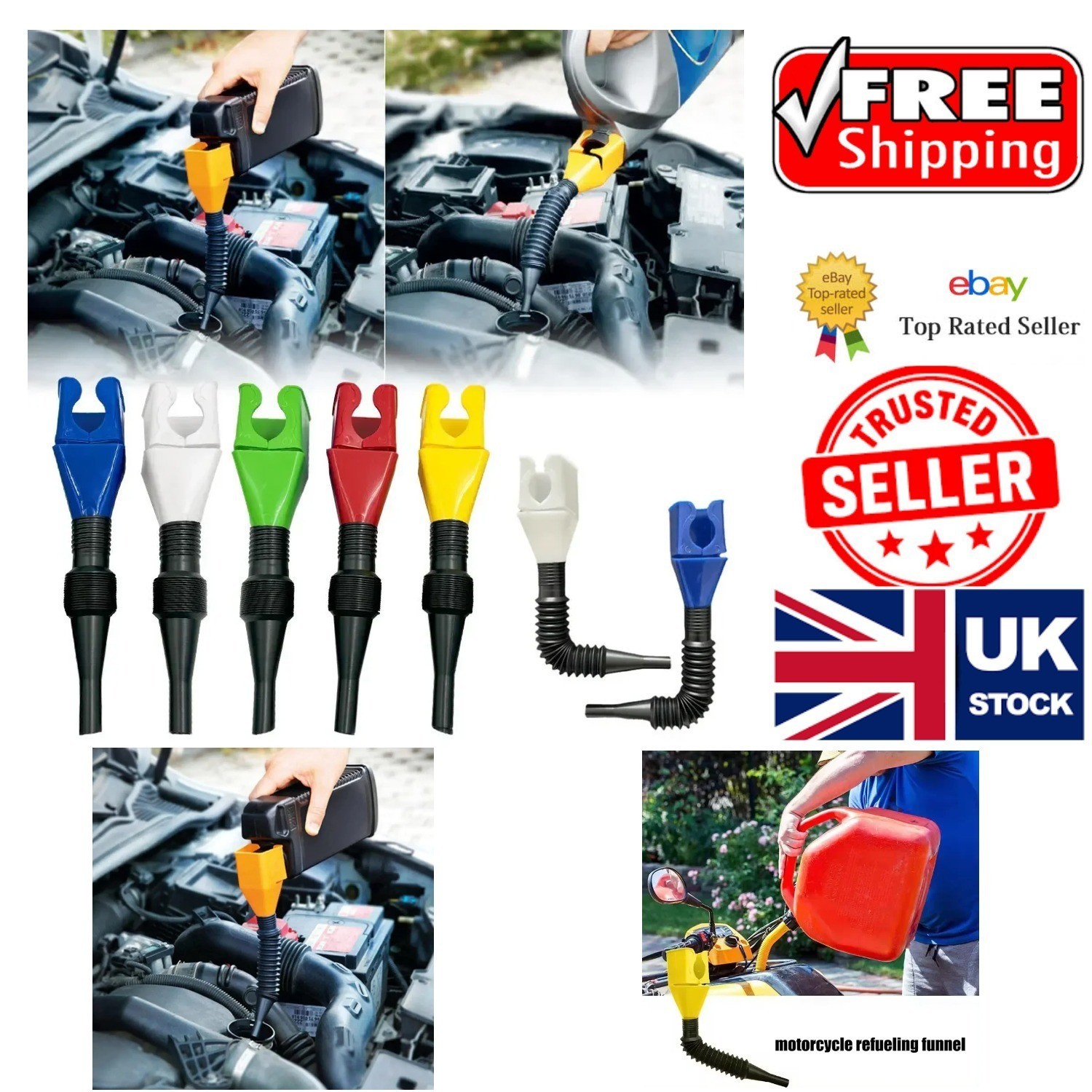 Gasoline Funnel – Plastic Refueling Tool for Cars Motorcycles – Multi-Color