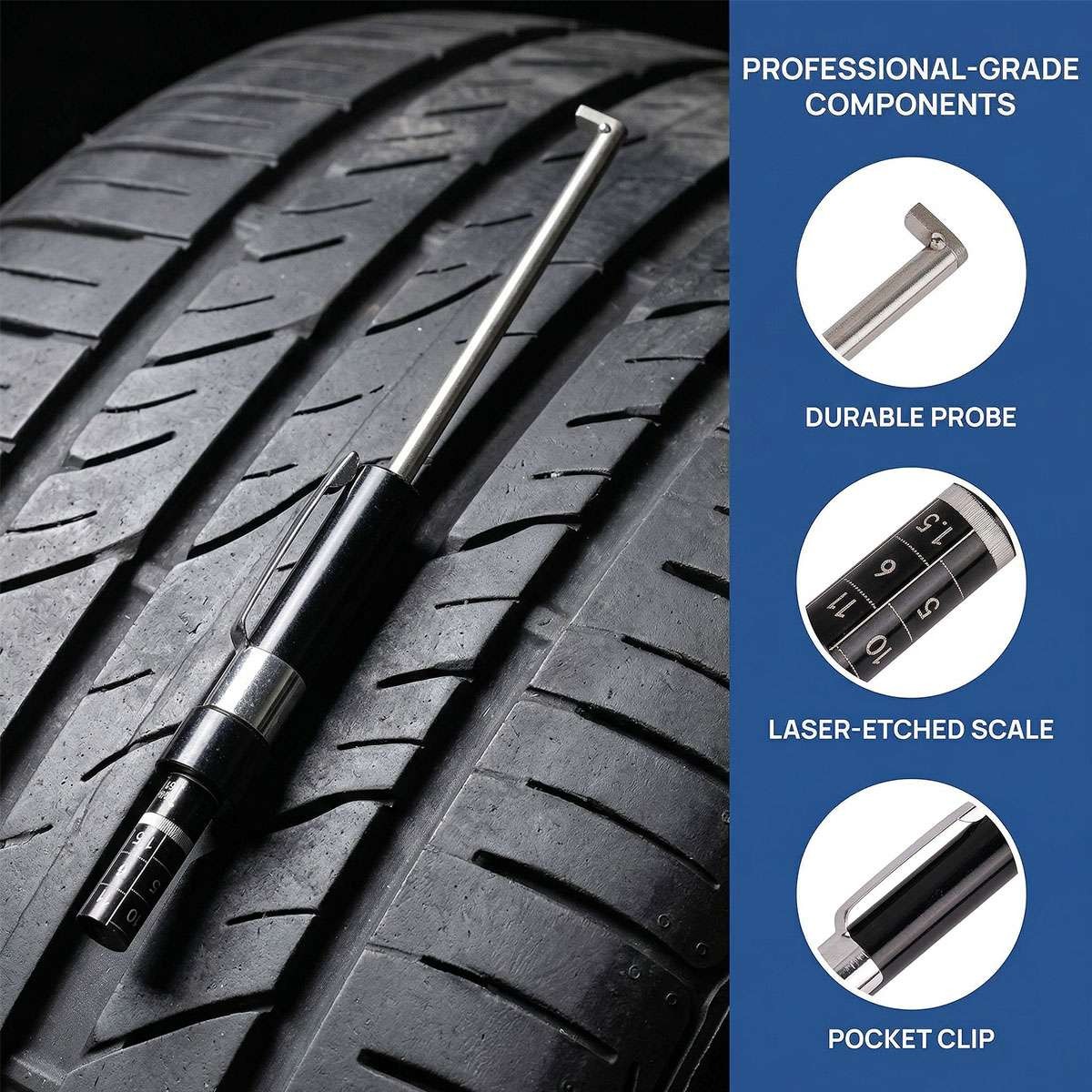 Brake Pad Thickness Gauge Measure Tool w/ Scale car Detection Pen Base Plate 6mm