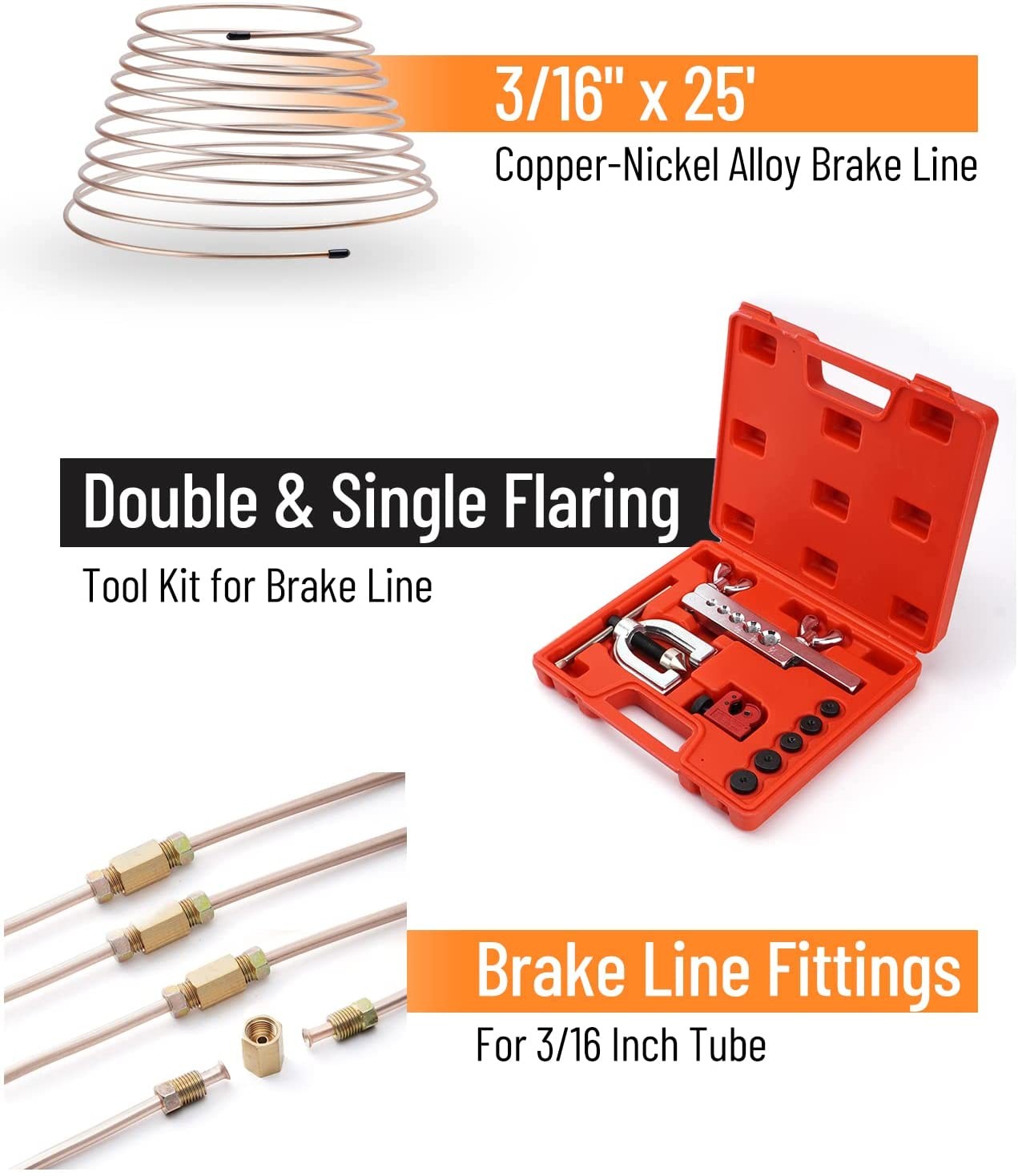 25ft 3/16 Copper Nickel Alloy Brake Line Kit & Double & Single Flaring Tool US