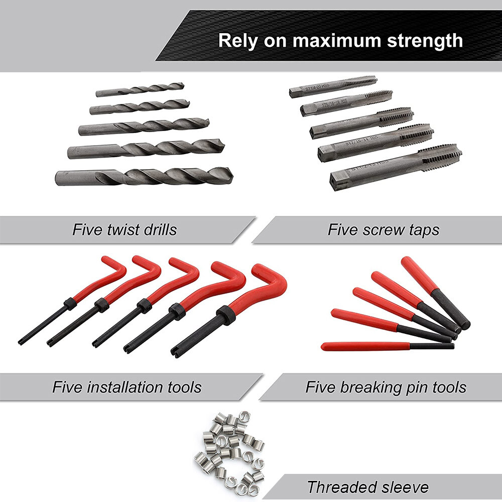 131 Pcs/Set Metric Thread Repair Insert Helicoil Threading Tool M5 M6 M8 M10 M12