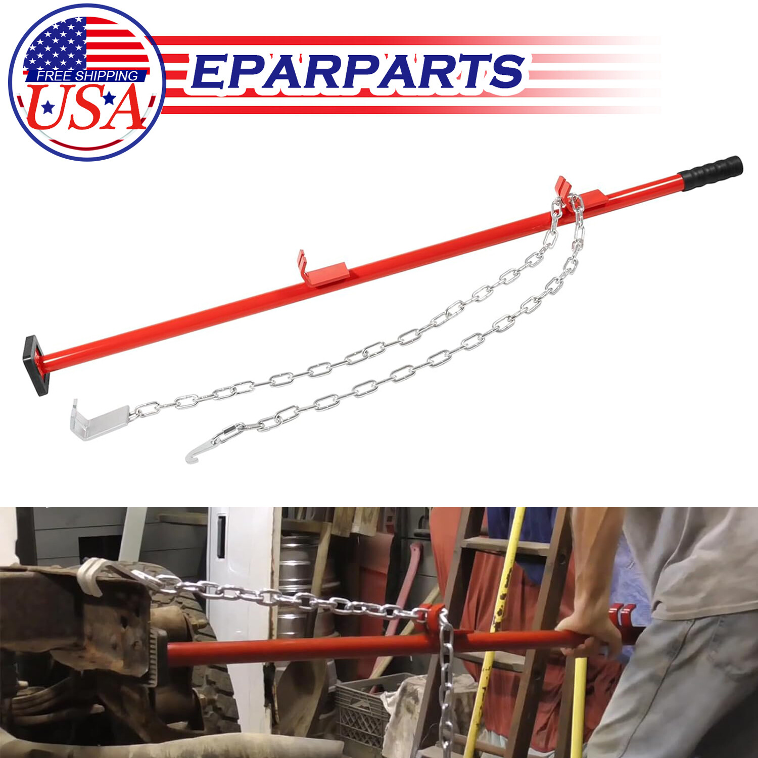 77175 Auto Body Alignment Bar Tool w/ Chain for Bumper Hood Panel Deck & Bracket