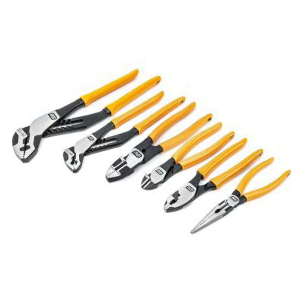 6 Piece Mixed Plier Set High Leverage Cutting Grip Flush Cut Dipped Orange Black