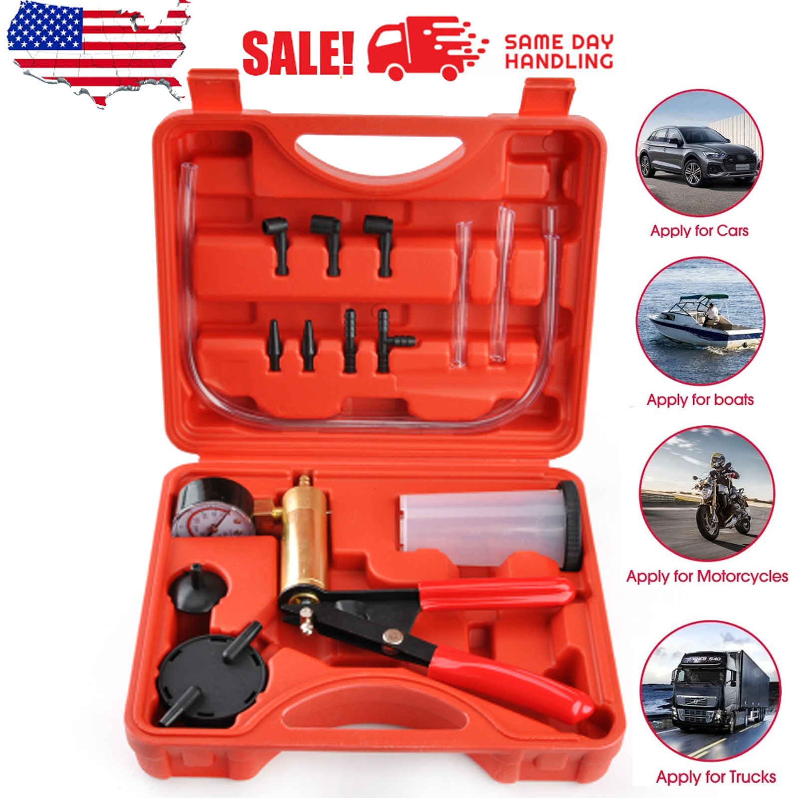 Hand Held Vacuum Pressure Pump Tester Set Brake Fluid Bleeder Bleeding Kit +Box