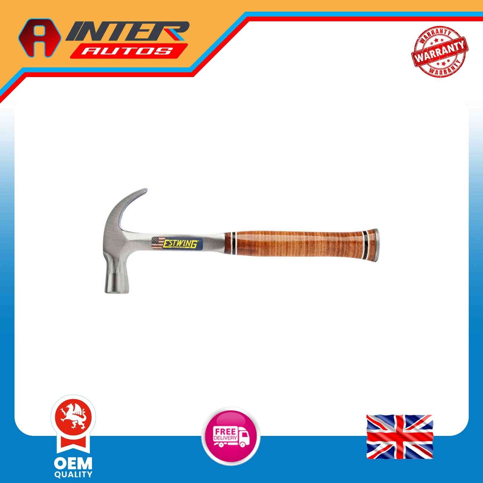Estwing E24C Curved Claw English Pattern Hammer with Leather Grip, 24oz/672g 235