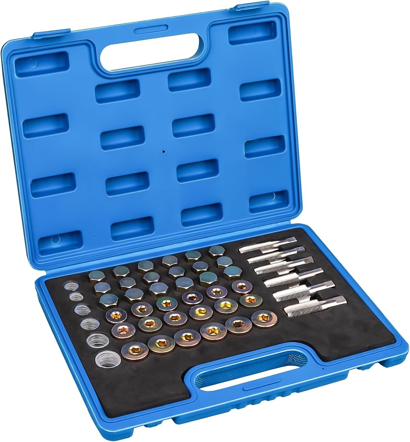 114PCS Oil Pan Drain Plug Repair Kit, Metric Thread Repair Tool M13-M22 Sizes