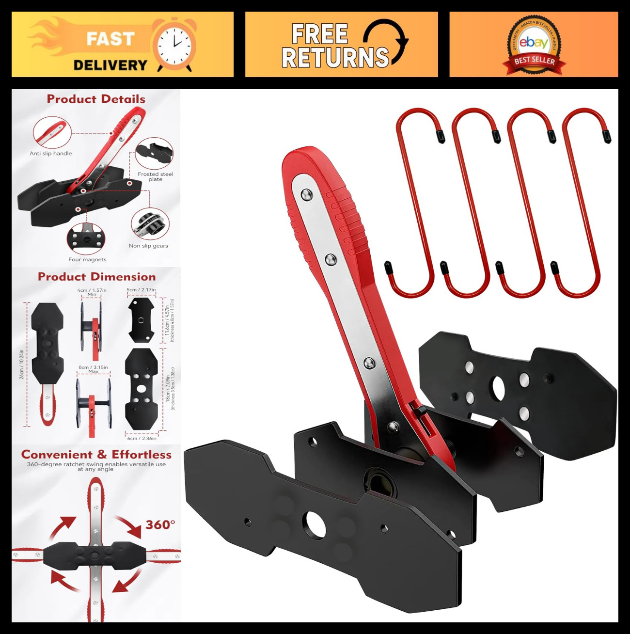Brake Caliper Compression Tool Set with 2 Large Plates & 4 Hanger Hooks – Car Re