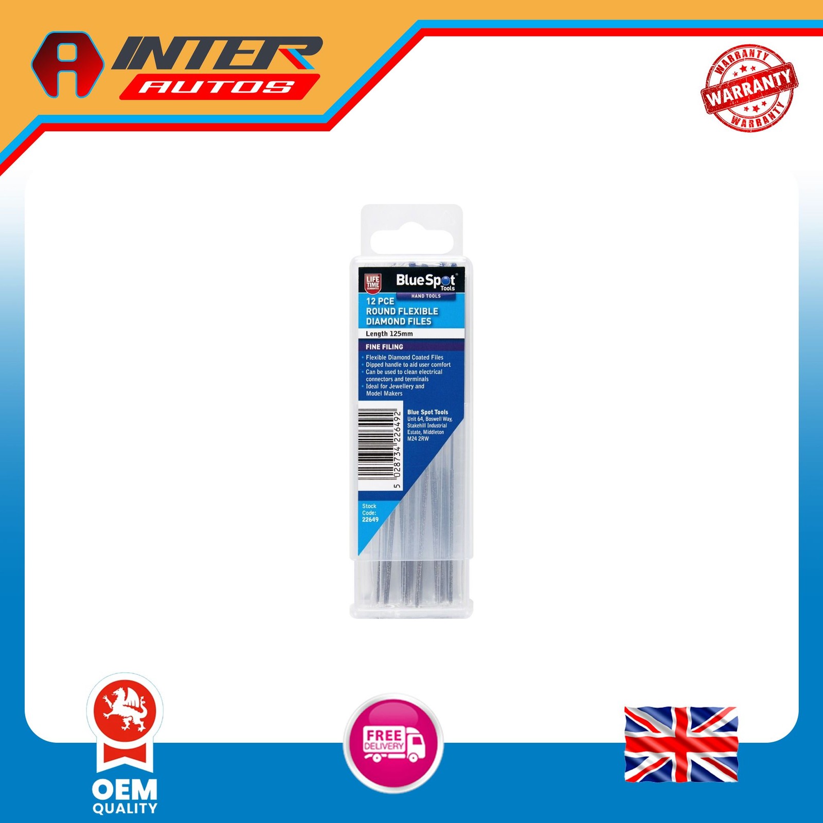 Blue Spot Tools 12PCE Round Flexible Diamond Files In Case