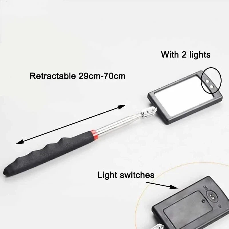 Telescopic LED lit Mirror Inspection Extending Swivel Car Garage Mechanics Chrom