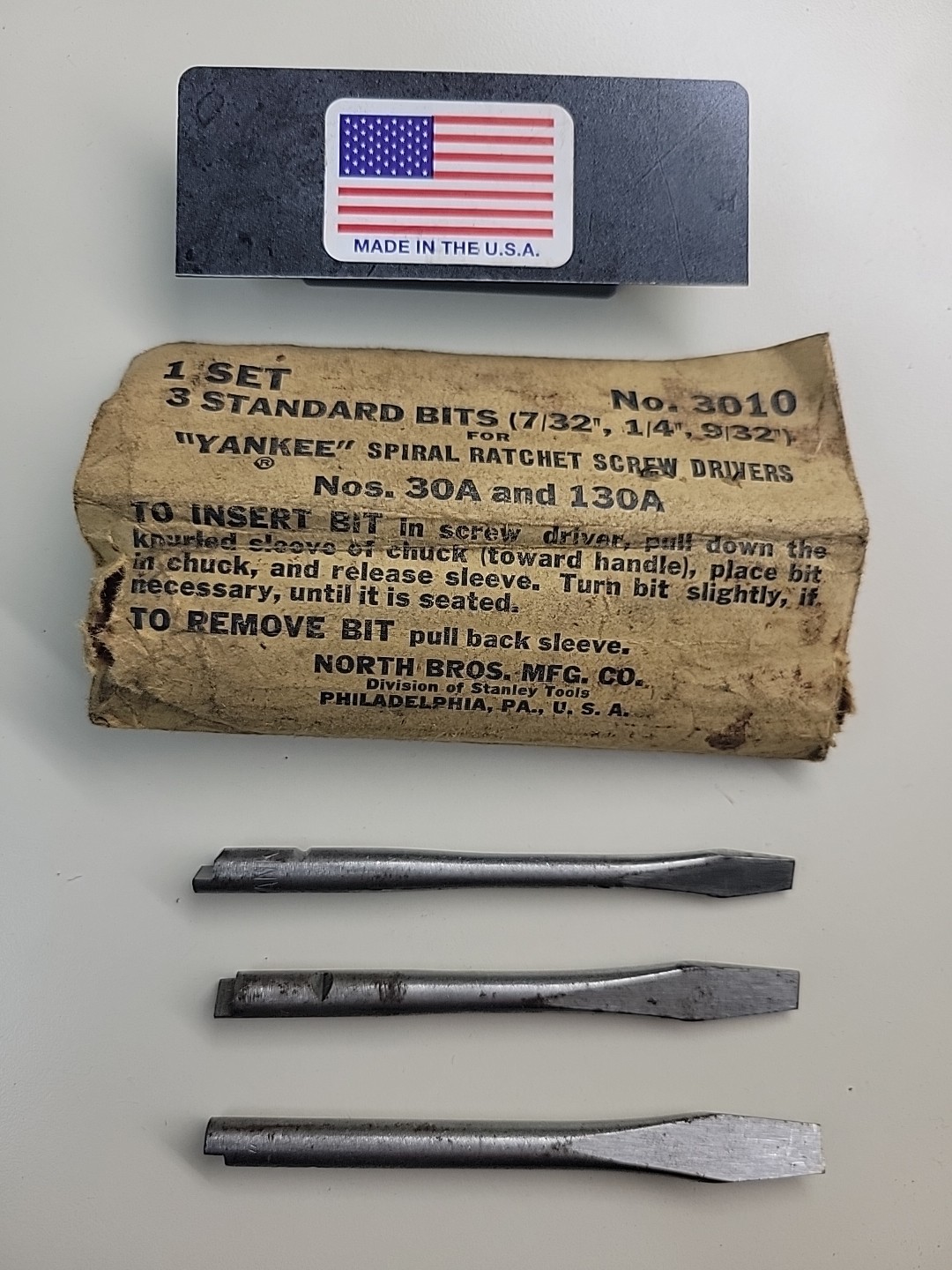Stanley 3010 Flat Tip Screwdriver Bit Set NOS USA 30 130 68-130 30A 130A