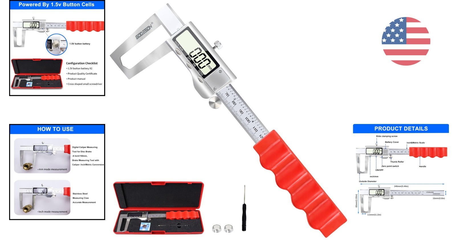 High Precision Digital Caliper for Disc Brake – Inch/Metric 0-6in Long, Portable