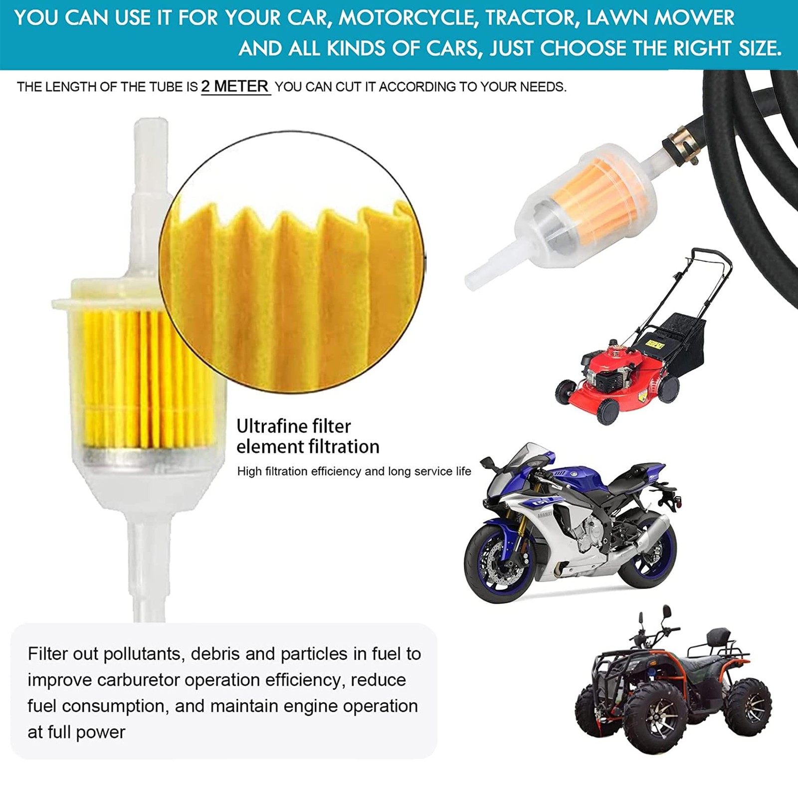 2 Metre Fuel Hose Kit, Fuel Line Kit Ø 5 mm with 2 Piece Petrol Fi…
